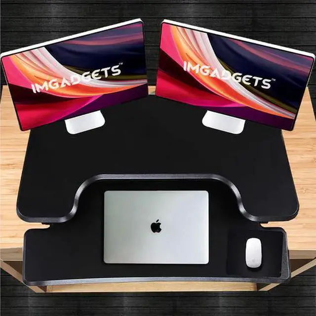 Alt view image 7 of 7 - Adjustable Sit-Stand Desk Riser | 33" Wide Surface | 35 lbs Capacity | Ergonomic Height Range (4.3"19.3") | Removable Keyboard Tray | Non-Slip Base | Minimal Assembly | Wood & Metal Construction