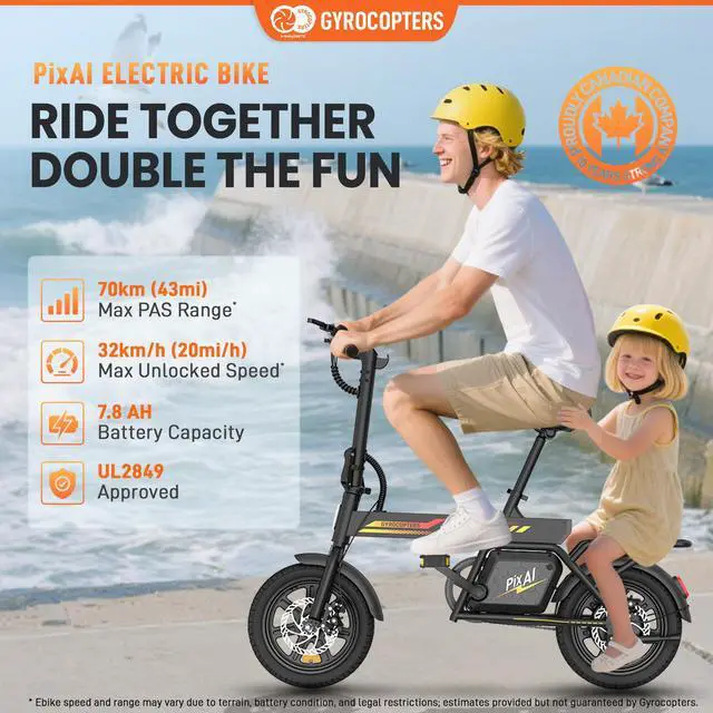 Alt view image 2 of 7 - Gyrocopters PixAI Electric foldable dual rider cargo Bike for Adults/Teen | PAS Range Upto 70km | Speed Upto 32km/hr | UL2849 Safety | Anti-Theft GPS | 7.8Ah Battery Capacity | Dual Disc Brake