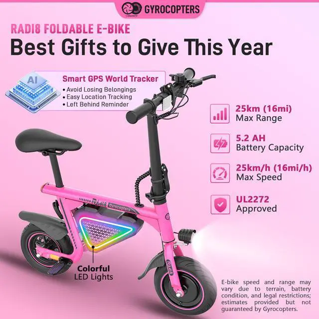 Alt view image 2 of 7 - Gyrocopters Radi8 Electric Ride-on | UL 2272 approved | 25 km Range | 25 km/h Speed | Rear Disc Brakes | LED Lights | LCD Display | Anti-theft GPS Tracker (Pink)