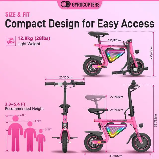 Alt view image 7 of 7 - Gyrocopters Radi8 Electric Ride-on | UL 2272 approved | 25 km Range | 25 km/h Speed | Rear Disc Brakes | LED Lights | LCD Display | Anti-theft GPS Tracker (Pink)