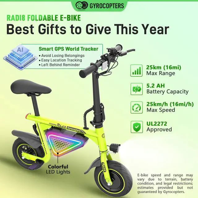 Alt view image 2 of 7 - Gyrocopters Radi8 Electric Ride-on | UL 2272 approved | 25 km Range | 25 km/h Speed | Rear Disc Brakes | LED Lights | LCD Display | Anti-theft GPS Tracker (Green)