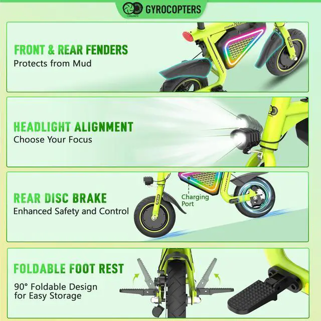 Alt view image 6 of 7 - Gyrocopters Radi8 Electric Ride-on | UL 2272 approved | 25 km Range | 25 km/h Speed | Rear Disc Brakes | LED Lights | LCD Display | Anti-theft GPS Tracker (Green)