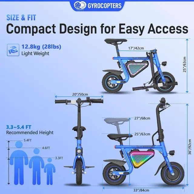 Alt view image 7 of 7 - Gyrocopters Radi8 Electric Ride-on | UL 2272 approved | 25 km Range | 25 km/h Speed | Rear Disc Brakes | LED Lights | LCD Display | Anti-theft GPS Tracker (Blue)