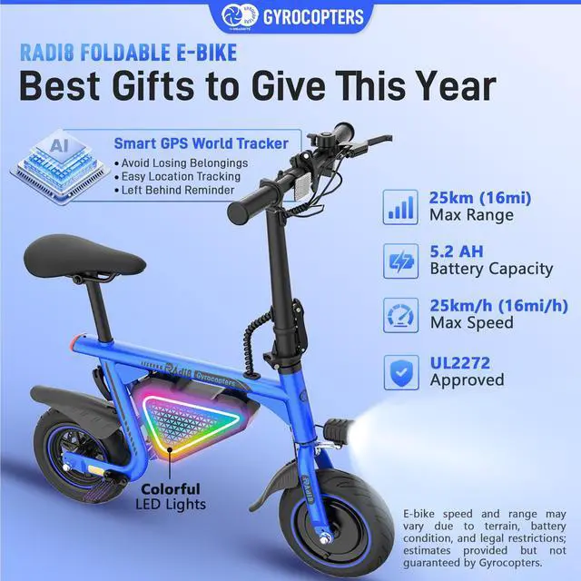 Alt view image 2 of 7 - Gyrocopters Radi8 Electric Ride-on | UL 2272 approved | 25 km Range | 25 km/h Speed | Rear Disc Brakes | LED Lights | LCD Display | Anti-theft GPS Tracker (Blue)