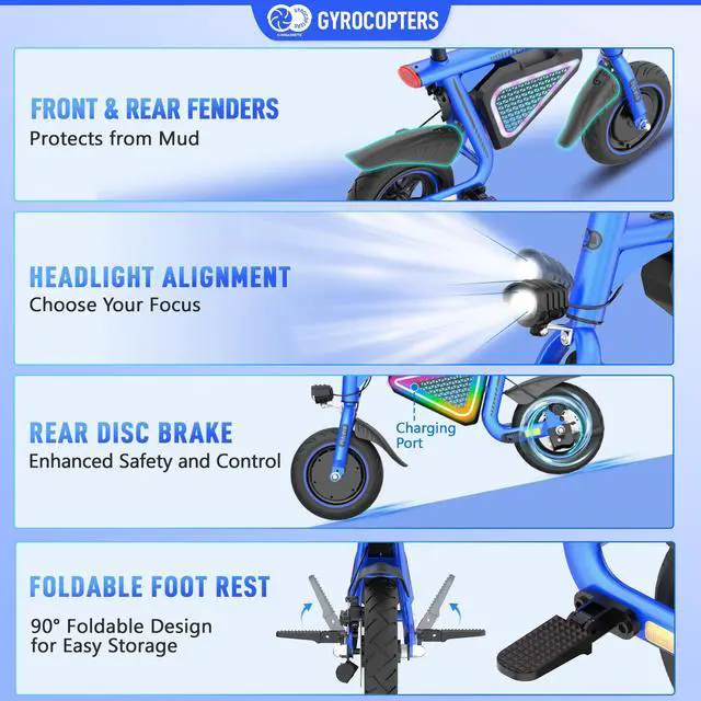 Alt view image 6 of 7 - Gyrocopters Radi8 Electric Ride-on | UL 2272 approved | 25 km Range | 25 km/h Speed | Rear Disc Brakes | LED Lights | LCD Display | Anti-theft GPS Tracker (Blue)