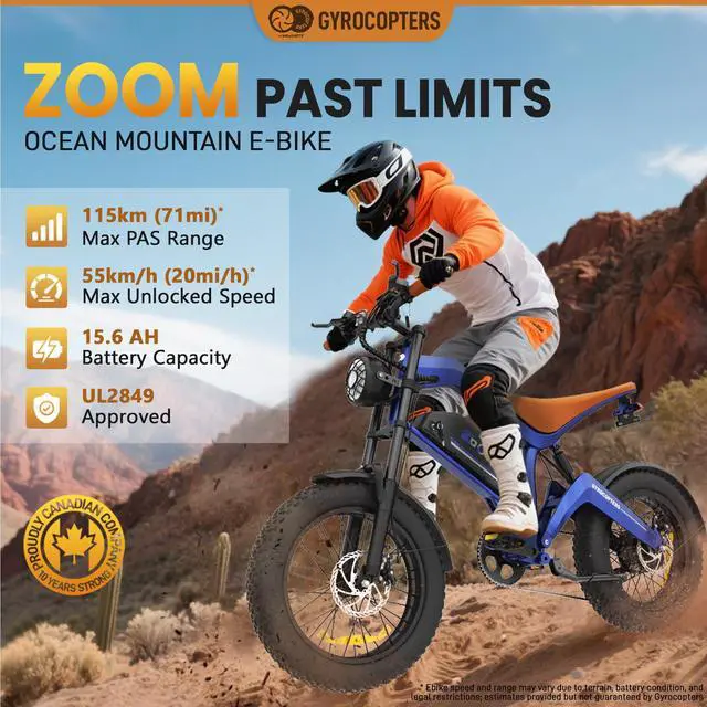 Alt view image 2 of 7 - Gyrocopters Ocean Mountain E-Bike | UL Approved | 1500W Peak Motor | 15.6Ah Battery | Up to 115km PAS Range | Triple-Suspension | GPS Tracker | SHIMANO 7-Speed | Hydraulic Disc Brakes