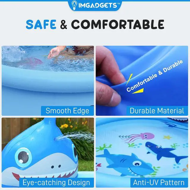 Alt view image 5 of 5 - Baby Shark Sprinkler Pool for kids and adults| Inflatable Kiddie Pool |Baby Splash Pool | Garden and Backyard Pool| Summer Pool |6.2ft x 1.5ft