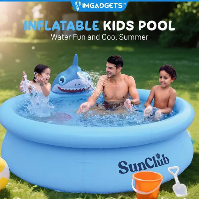 Alt view image 2 of 5 - Baby Shark Sprinkler Pool for kids and adults| Inflatable Kiddie Pool |Baby Splash Pool | Garden and Backyard Pool| Summer Pool |6.2ft x 1.5ft