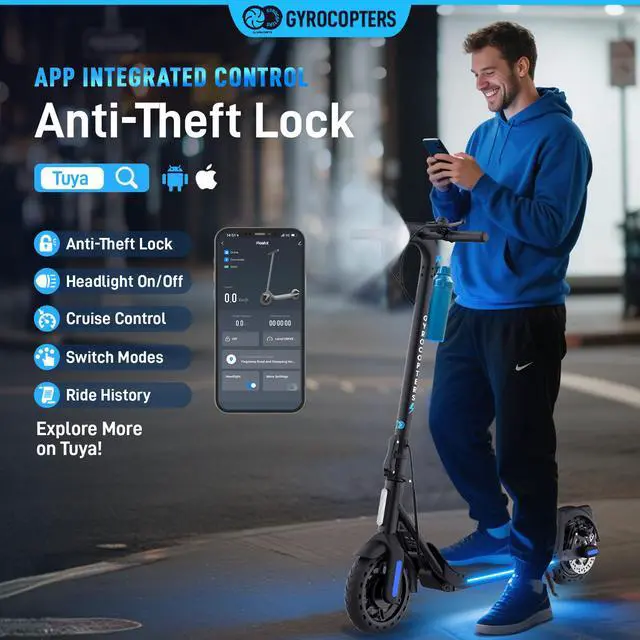 Alt view image 7 of 7 - Gyrocopters FlashX Electric Scooter | Powerful Rear Wheel Drive with 32 km/h Speed | 32 km Range | UL2272 Approved | Smart App Control | Foldable & Light-weight | Puncture-Proof Tires | Cruise Control