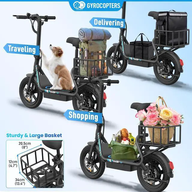 Alt view image 5 of 7 - Gyrocopters Zeno 2.0 Electric Scooter | UL2272 Approved | 500W Motor (Peak Power) | 32 km/h Max Speed | Up to 40 km Range | Shock-Absorbing Adjustable Seat | Anti-Theft GPS | All-Terrain 14 Tires