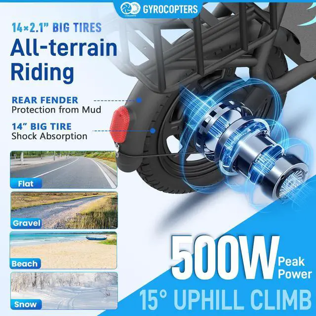 Alt view image 7 of 7 - Gyrocopters Zeno 2.0 Electric Scooter | UL2272 Approved | 500W Motor (Peak Power) | 32 km/h Max Speed | Up to 40 km Range | Shock-Absorbing Adjustable Seat | Anti-Theft GPS | All-Terrain 14 Tires