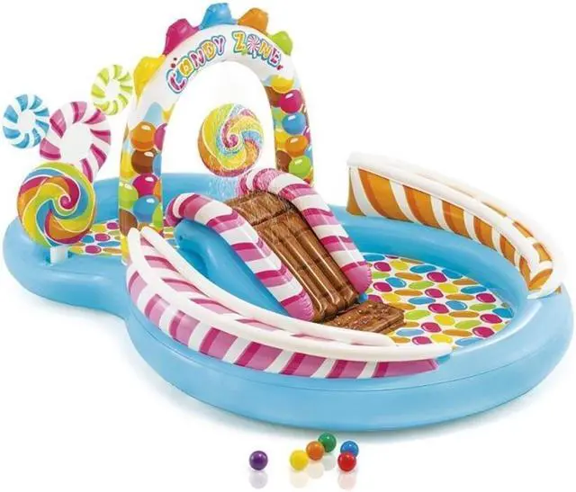 Main image of Intex - Candy Zone Aquatic Playground, 116 '' x 75 '' x 51 '', Includes 2 Pools, 1 Slide and Accessories, Multicolored