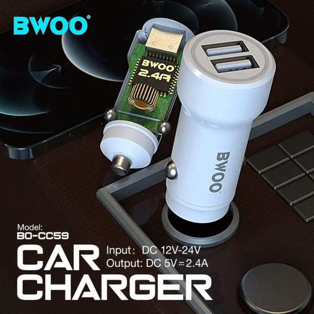 Alt view image 3 of 6 - Car Charger with 2 USB Ports, 12-24V, 18W + 5V 2.4A Output
