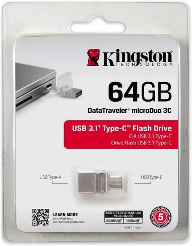 Alt view image 2 of 3 - Kingston USB Key Data Traveler 64GB MicroDuo 3C, USB 3.0 / 3.1 + Type-C (USB-C)