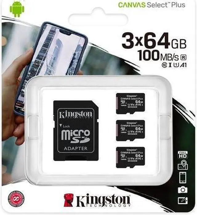 Main image of Kingston - Set of 3 Micro SDXC Canvas Select Plus Cards, 100R, A1, C10, with 1 Adapter