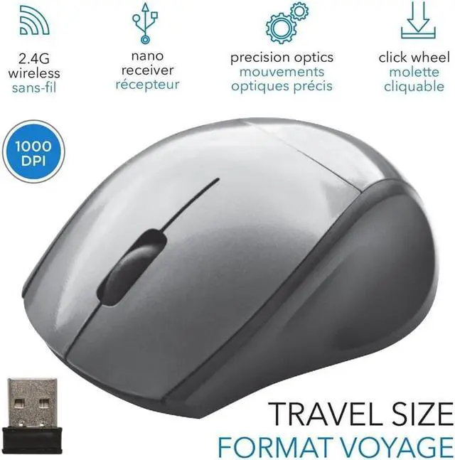 Alt view image 2 of 3 - Elink CM517 - Travel Size Wireless Optical Mouse with Click Wheel and Nano Receiver, Gray