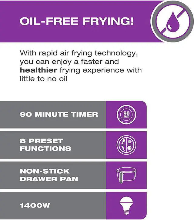 Alt view image 5 of 6 - Salton Digital Air Fryer XL, 5L Capacity with 8 Preset Functions, Black AF2085