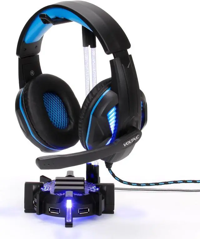 Alt view image 5 of 12 - ENHANCE Gaming Headset Stand Headphone Holder with 4 Port USB Hub, Customizable LED Lighting, Flexible Acrylic Neck - Universal Hanger with Weighted Base for Desktop Audio Organization