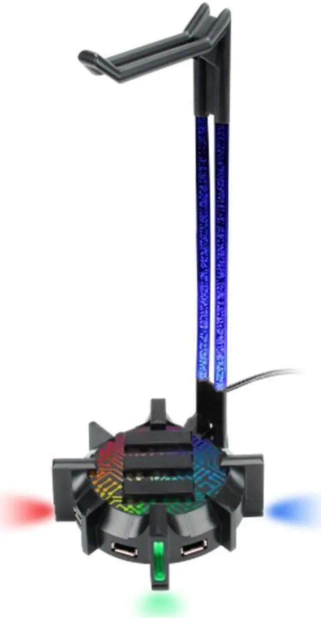Alt view image 3 of 12 - ENHANCE Gaming Headset Stand Headphone Holder with 4 Port USB Hub, Customizable LED Lighting, Flexible Acrylic Neck - Universal Hanger with Weighted Base for Desktop Audio Organization
