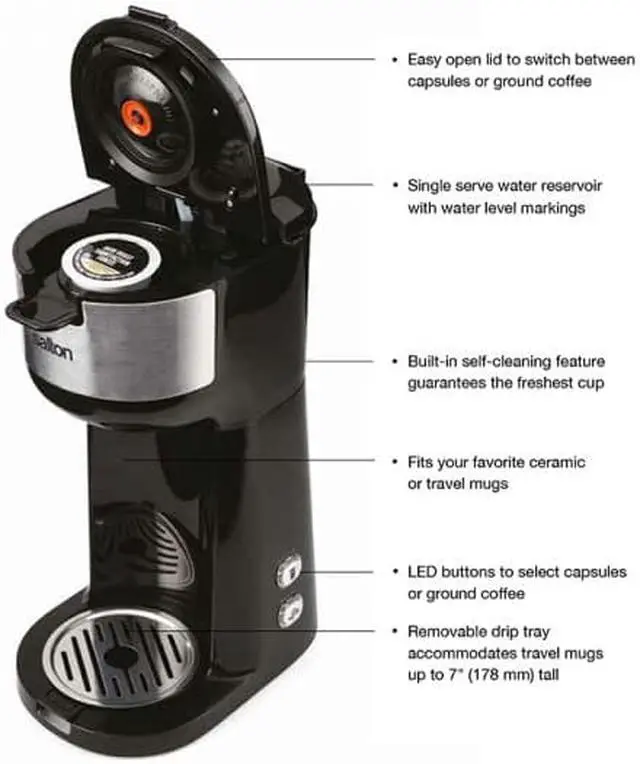 Alt view image 5 of 5 - Salton FC1952 2 in 1 Single Serve K-Cups or Coffee filter Basket Coffee Maker Stainless Steel