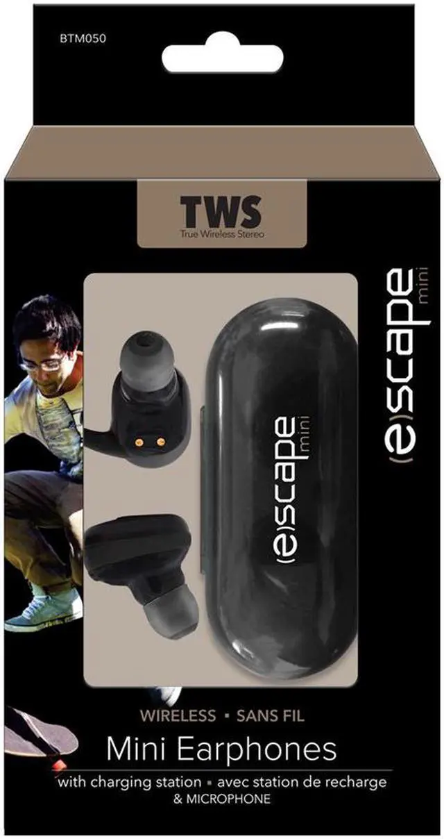Alt view image 2 of 3 - Escape BTM050 Mini Wireless Stereo Bluetooth Earphones With Charging Station Black