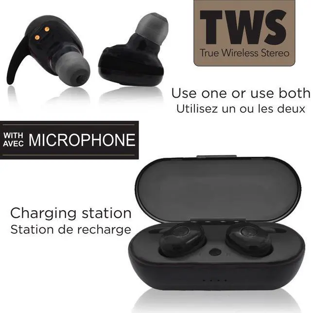 Alt view image 3 of 3 - Escape BTM050 Mini Wireless Stereo Bluetooth Earphones With Charging Station Black