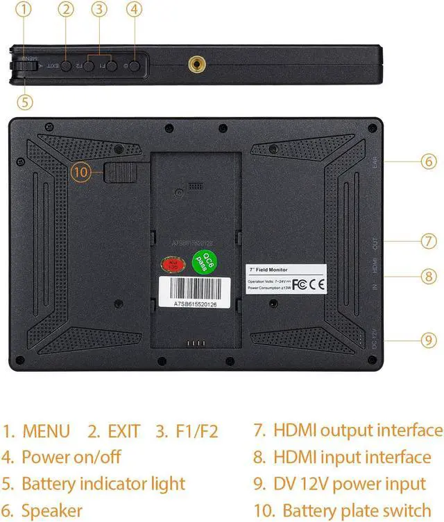 Alt view image 6 of 7 - Lilliput A7S 7" 1920x1200 4K HDMI Input IPS Field Monitor Camera-top Screen For DSLR Mirrorless Camera
