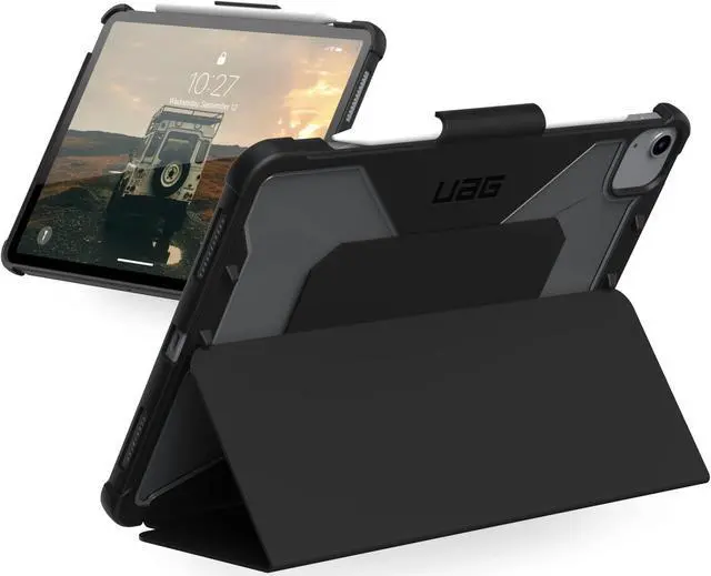 Main image of UAG iPad Air 10.9-inch (5th Gen, 2022) Case Rugged Translucent Featherlight Multi-Angle Viewing Folio Stand with Pencil Holder Plyo Protective Cover, Black/Ice