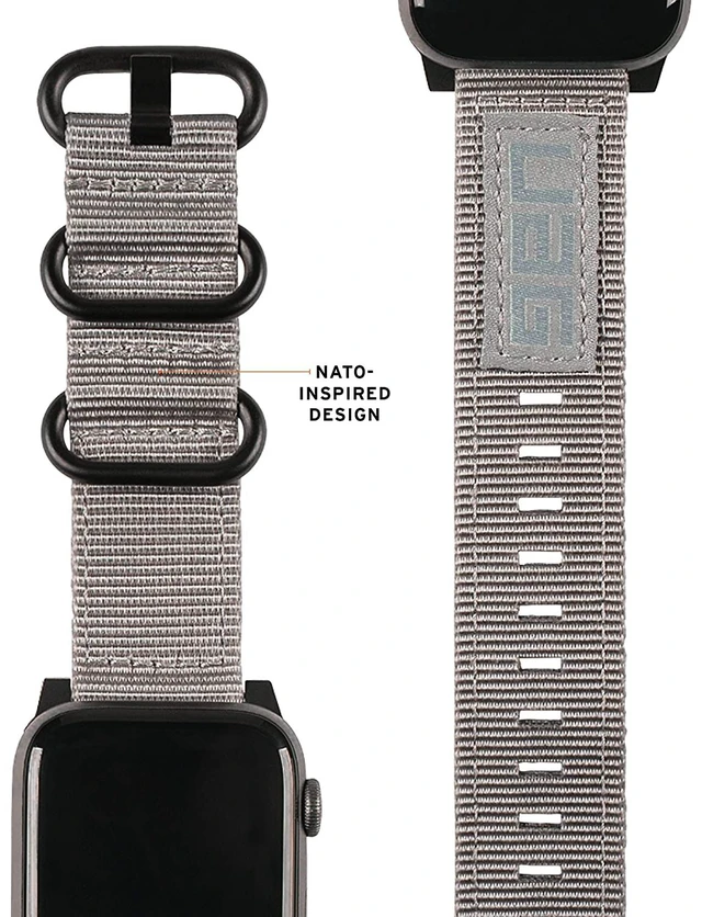 Alt view image 2 of 11 - UAG Apple Watch 45mm 44mm 42mm, iWatch Series 7/6/5/4/3/2/1 & Watch SE, High Strength Nylon Weave Replacement Strap, Nato Grey