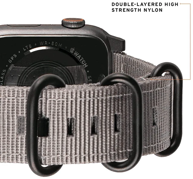 Alt view image 4 of 11 - UAG Apple Watch 45mm 44mm 42mm, iWatch Series 7/6/5/4/3/2/1 & Watch SE, High Strength Nylon Weave Replacement Strap, Nato Grey