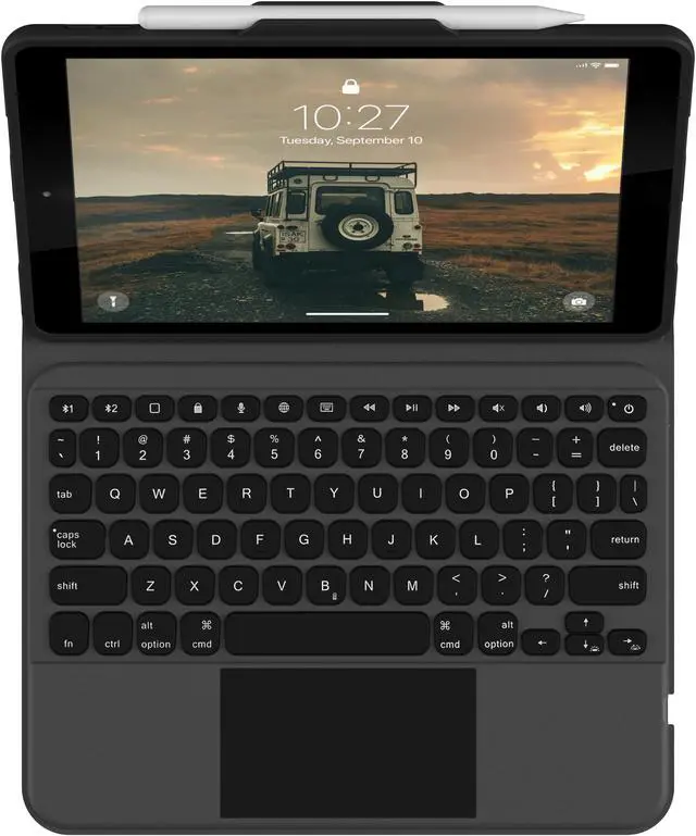 Alt view image 6 of 11 - URBAN ARMOR GEAR UAG iPad 10.2 iPad 9th Generation Case with Keyboard, Black/Ash, English Rugged Bluetooth Wireless Keyboard Multi-Touch Trackpad Backlit Keys Protective Smart Cover Folio