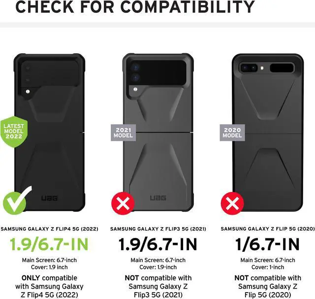Alt view image 2 of 8 - UAG Designed for Samsung Galaxy Z Flip 4 Case 2022 Black Civilian Sleek Ultra-Thin Shock-Absorbent Protective Cover by URBAN ARMOR GEAR