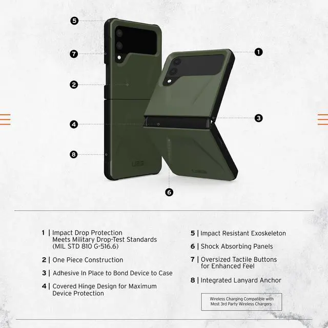 Alt view image 3 of 8 - UAG Designed for Samsung Galaxy Z Flip 4 Case 2022 Green Olive Civilian Sleek Ultra-Thin Shock-Absorbent Protective Cover by URBAN ARMOR GEAR