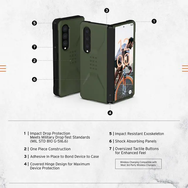 Alt view image 3 of 8 - UAG Designed for Samsung Galaxy Z Fold 4 Case 2022 Green Olive Civilian Sleek Ultra-Thin Shock-Absorbent Protective Cover by URBAN ARMOR GEAR
