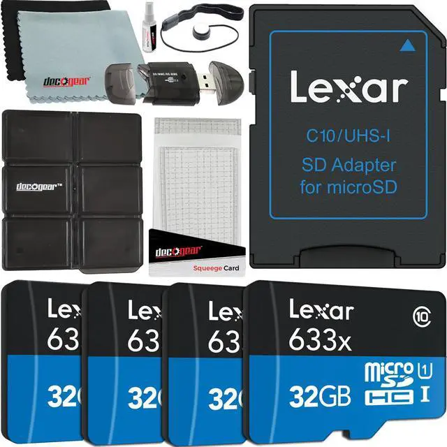 Main image of Lexar 4 Pack 633x 32GB (128GB Total) MicroSDHC UHS-I Memory Cards + SD Adapter Bundle