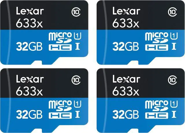 Alt view image 2 of 7 - Lexar 4 Pack 633x 32GB (128GB Total) MicroSDHC UHS-I Memory Cards + SD Adapter Bundle