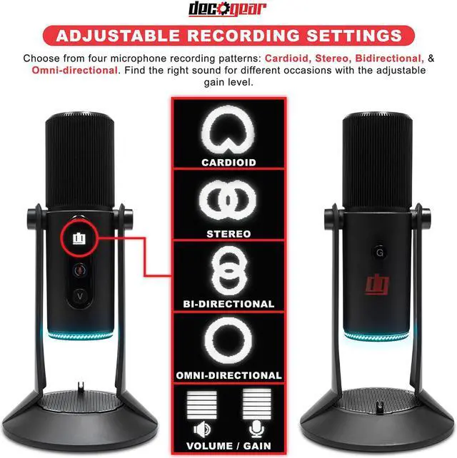 Alt view image 6 of 7 - Deco Gear PC Microphone for Gaming, Streaming, Music Recording, Virtual, USB Plug and Play
