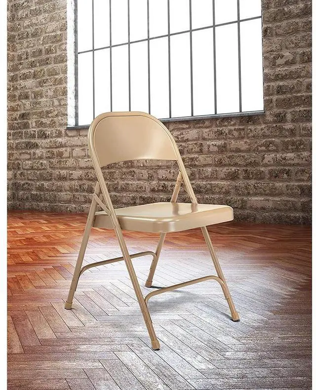 Alt view image 5 of 10 - NPS 51 All-Steel Folding Chair - Supports Up to 500 lb - 16.75" Seat Height - Beige Seat, Beige Back, Beige Base - 4/Carton