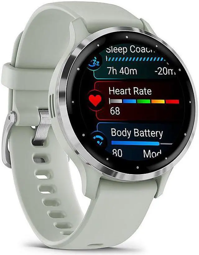 Alt view image 3 of 7 - Garmin Venu 3S Fitness GPS Smartwatch Steel Bezel w/ Sage Gray Case + Accessories Kit
