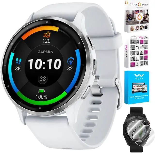 Main image of Garmin Venu 3 GPS Smartwatch Silver Steel Bezel w/ Whitestone Case +Accessories Kit