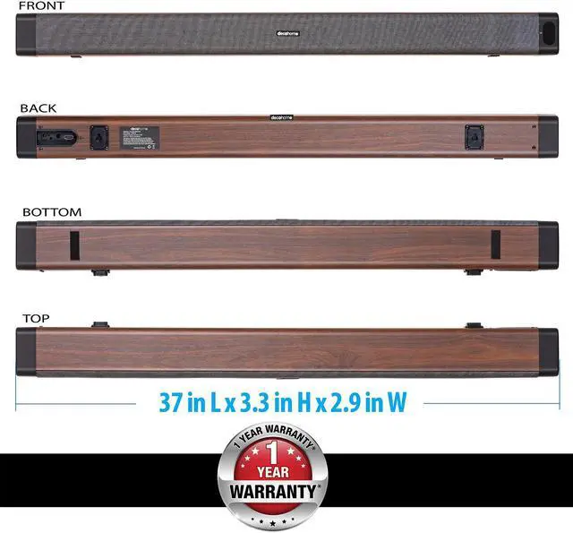 Alt view image 2 of 13 - Deco Gear 60W 2.0 Channel Soundbar with Built-in Dual Subwoofers and Four 2.5" Drivers