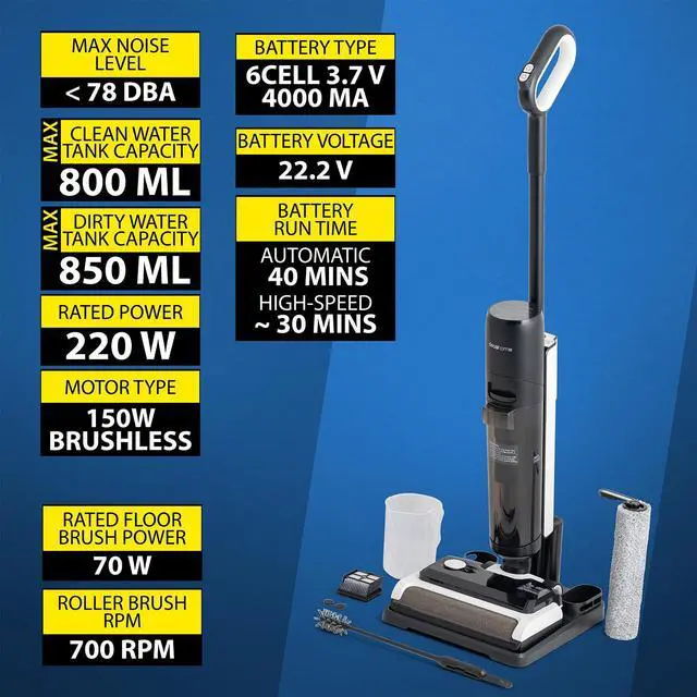 Alt view image 4 of 7 - Deco Home 220W Wet/Dry All-in-One Hard Floor Vacuum Cleaner with Charge Dock, Cordless
