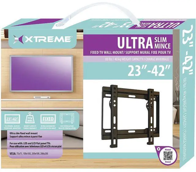 Alt view image 5 of 5 - Xtreme Max Load 88lbs/40kg Ultra Slim Fixed TV Wall Mount 23"-42" 18014