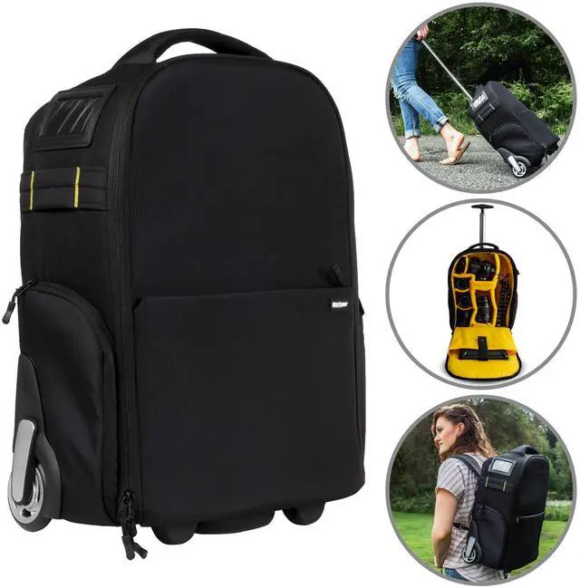 Alt view image 3 of 8 - deco gear 3-in-1 travel camera case - waterproof and shockproof rolling camera backpack - three methods of transport - wheeled trolley, backpack, carry on bag