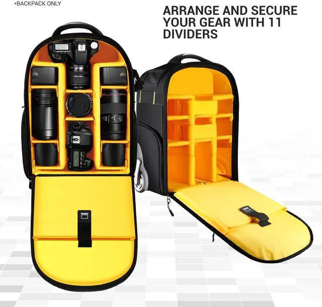 Alt view image 5 of 8 - deco gear 3-in-1 travel camera case - waterproof and shockproof rolling camera backpack - three methods of transport - wheeled trolley, backpack, carry on bag