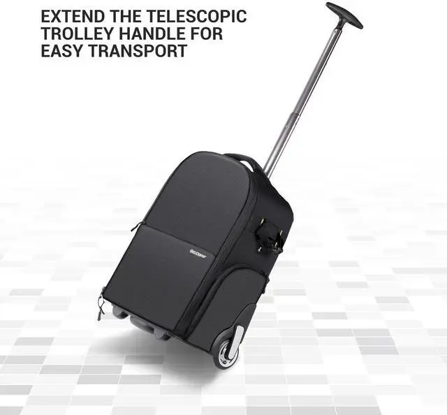 Alt view image 6 of 8 - deco gear 3-in-1 travel camera case - waterproof and shockproof rolling camera backpack - three methods of transport - wheeled trolley, backpack, carry on bag