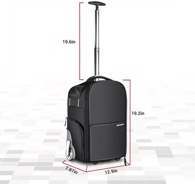 Alt view image 7 of 8 - deco gear 3-in-1 travel camera case - waterproof and shockproof rolling camera backpack - three methods of transport - wheeled trolley, backpack, carry on bag