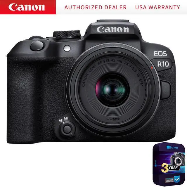 Main image of Canon EOS R10 APS-C Camera + RF-S 18-45mm F4.5-6.3 IS STM Lens +3 Year Protection Pack