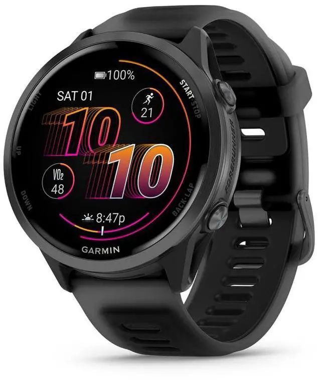 Alt view image 2 of 7 - Garmin Forerunner 570 47mm GPS Smartwatch, Aluminum & Black Band + Accessories Bundle