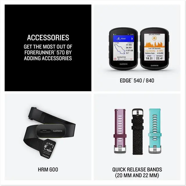 Alt view image 7 of 7 - Garmin Forerunner 570 47mm GPS Smartwatch, Aluminum & Black Band + Accessories Bundle